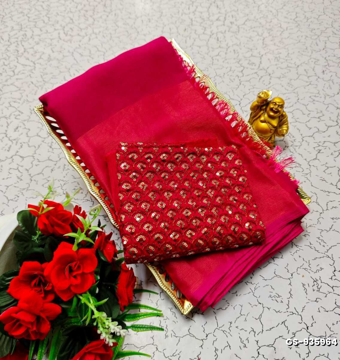 GEORGETTE FANCY SOFT SILK SAREES WITH BLOUSE MODERN FANCY ITEM SAREES - BROWN COLOUR (2)