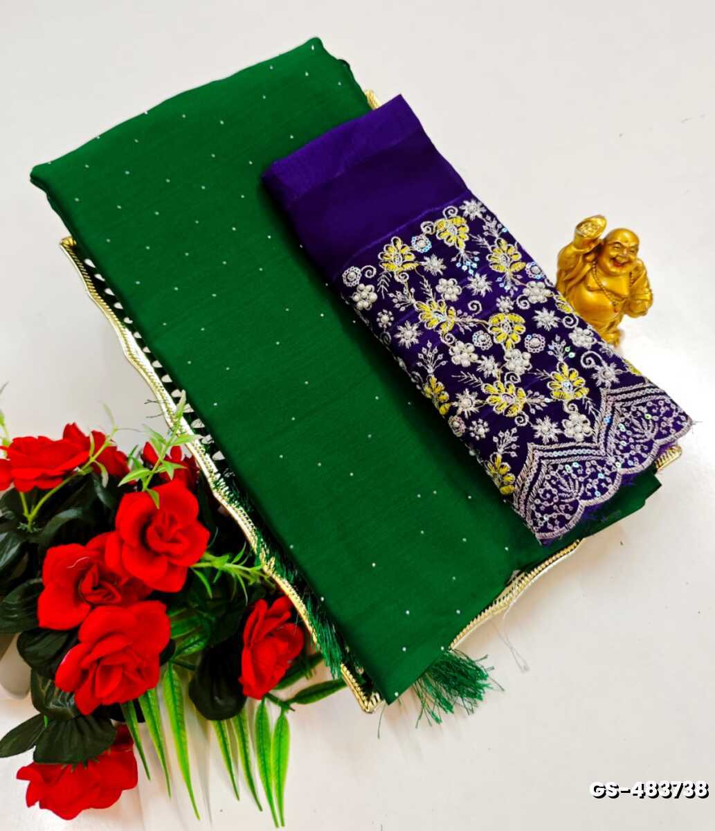 GEORGETTE FANCY SOFT SILK SAREES WITH BLOUSE MODERN FANCY ITEM SAREES - DARK GREEN (7)