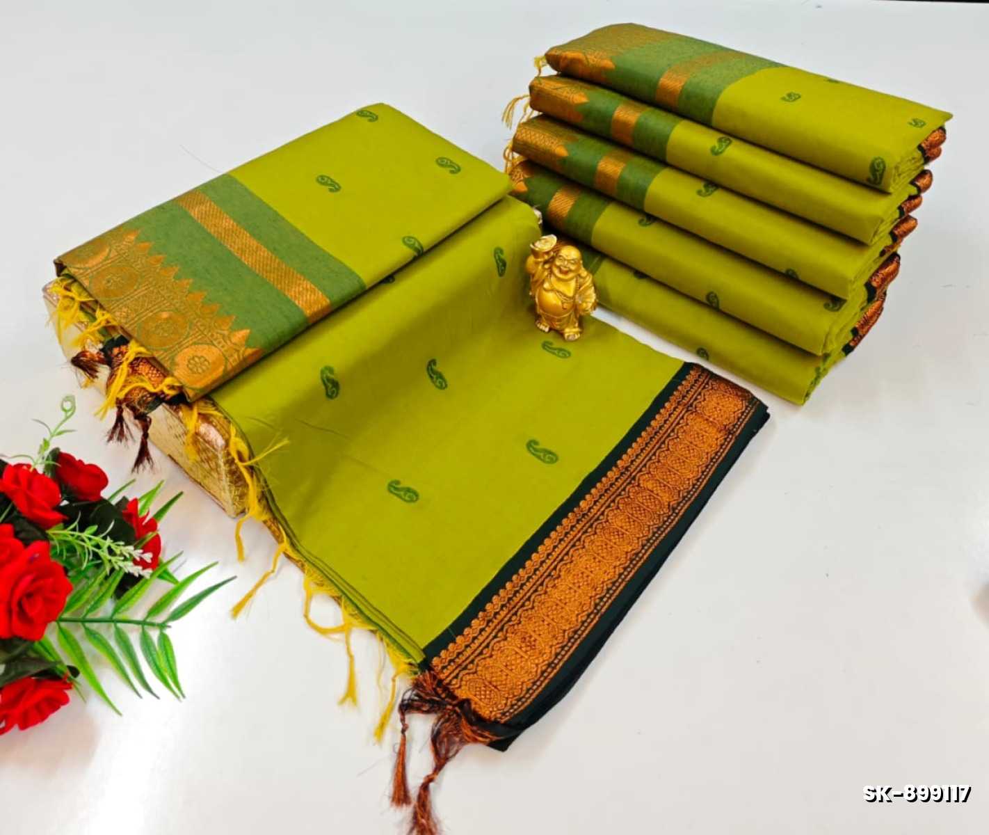 TRENDING KALIYANI COTTON SAREES FESTIVAL WEAR - OLIVE GREEN