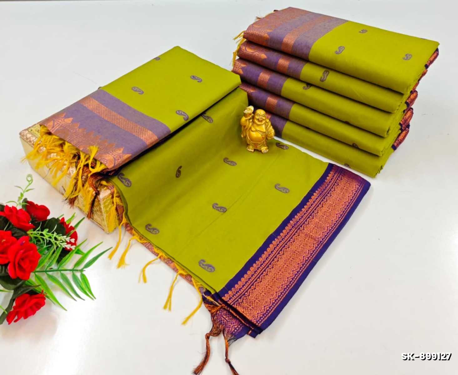 TRENDING KALIYANI COTTON SAREES FESTIVAL WEAR - MEHENDHI GREEN