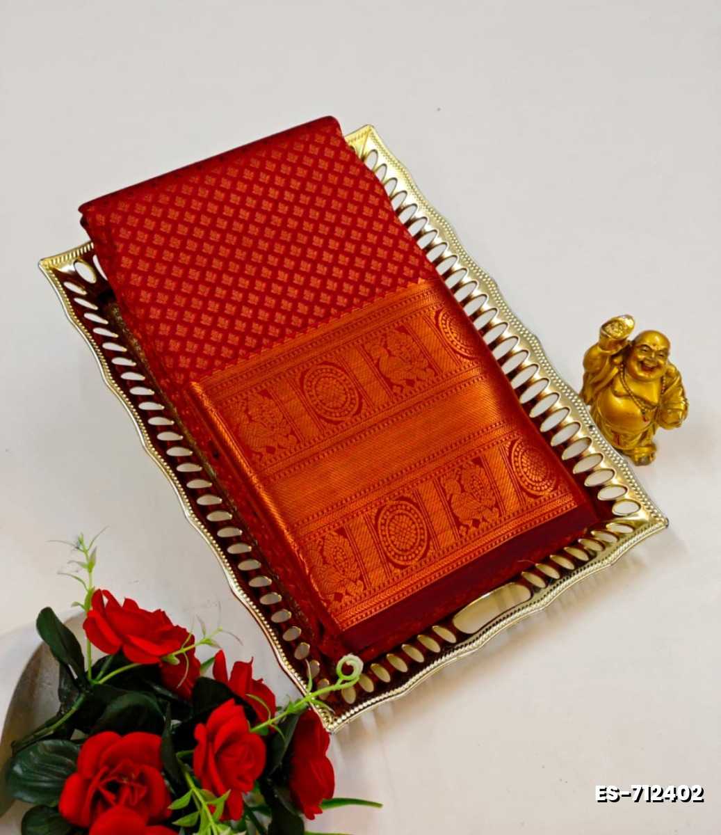 Bridal silk gold silvar and copper zari weave and wedding art silk sarees - MERUN (6)