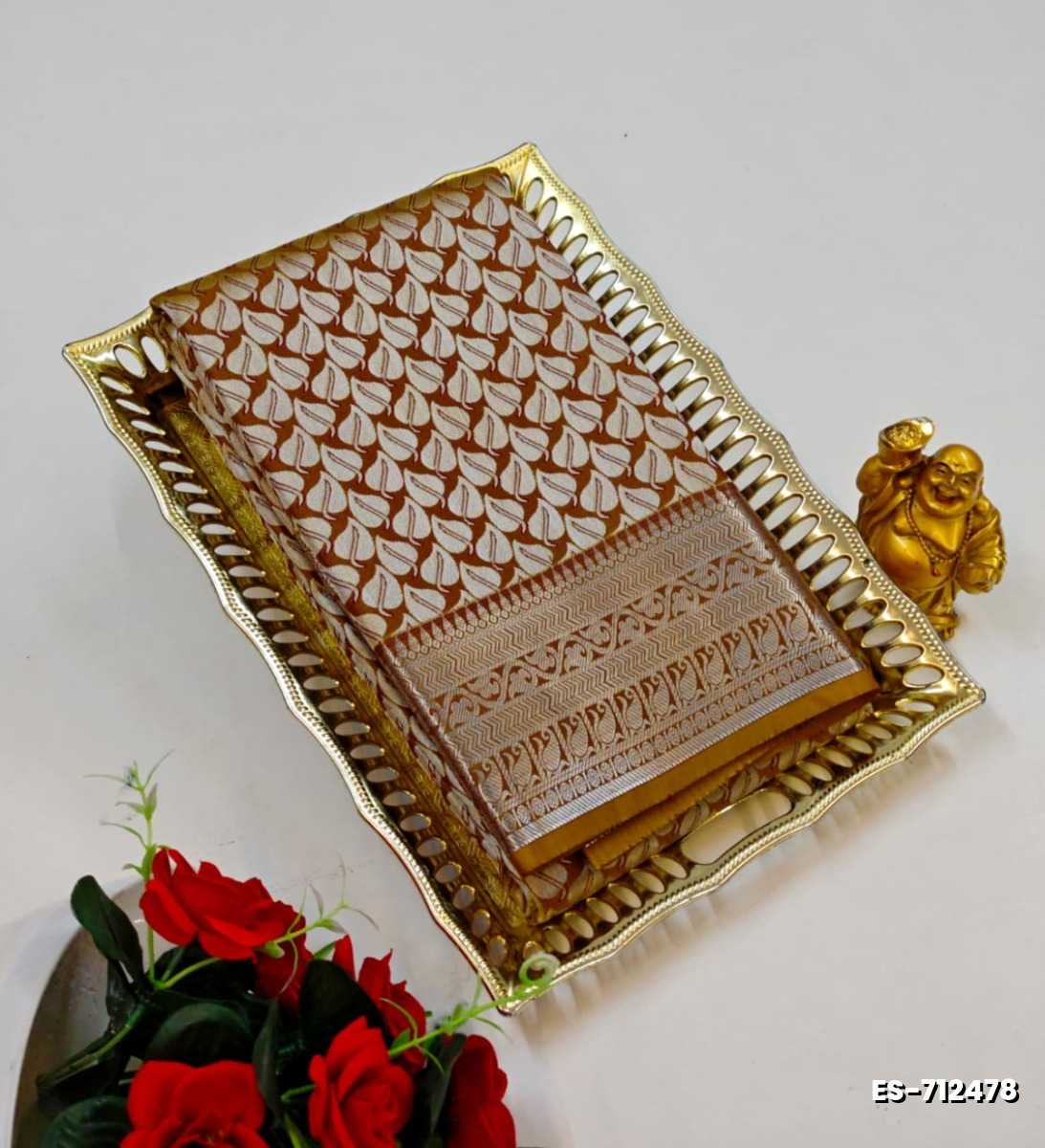 Bridal silk gold silvar and copper zari weave and wedding art silk sarees - BRONCE COLOUR (1)