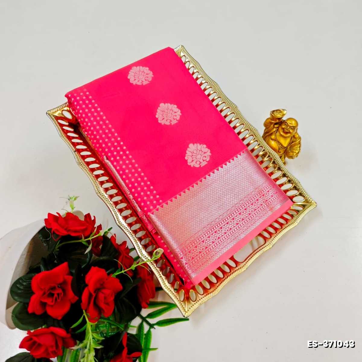 BRIDAL SILK GOLD SILVAR AND COPPER ZARI WEAVE AND WEDDING ART SILK SAREES - LIGHT PINK (19)