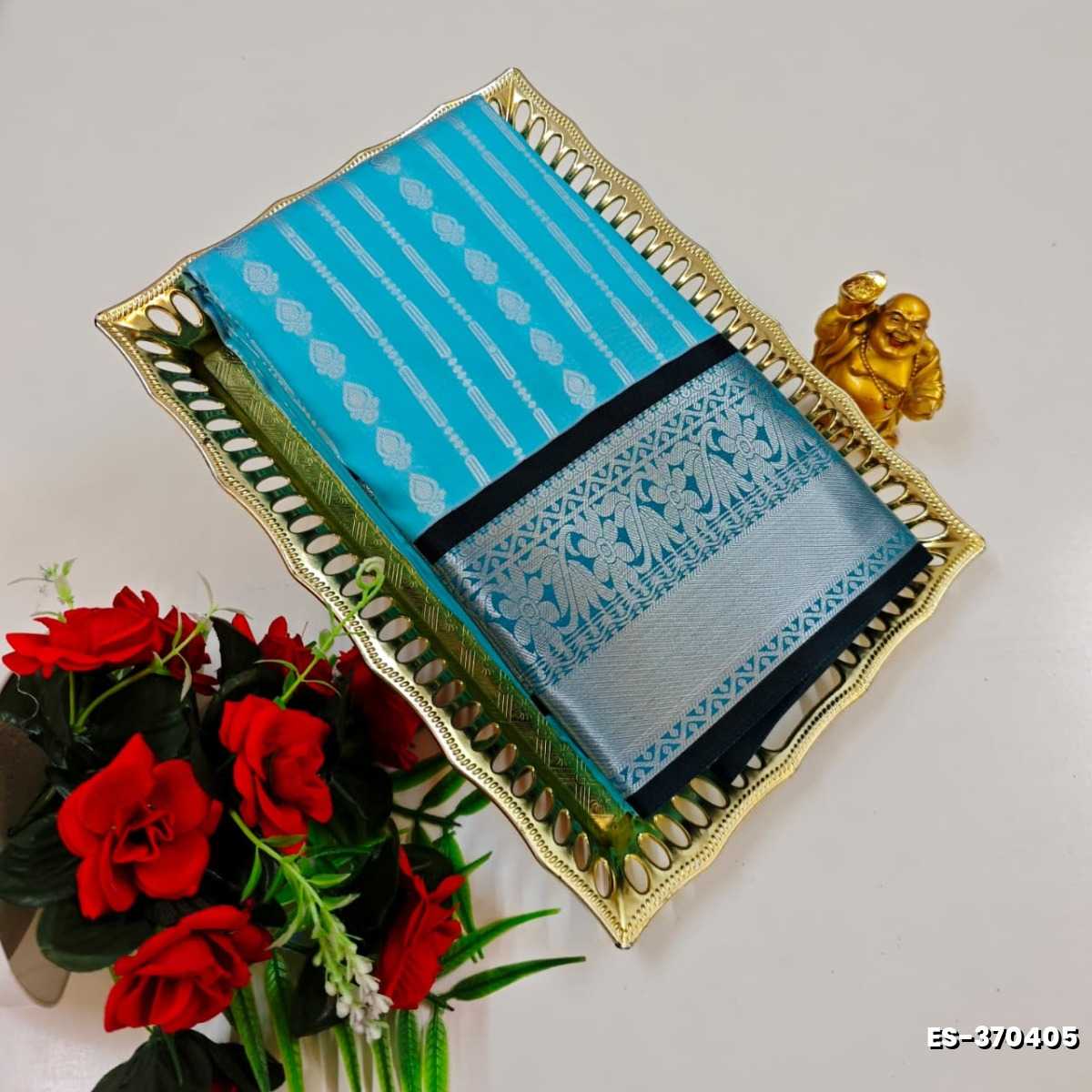 BRIDAL SILK GOLD SILVAR AND COPPER ZARI WEAVE AND WEDDING ART SILK SAREES - SKY BLUE (2)