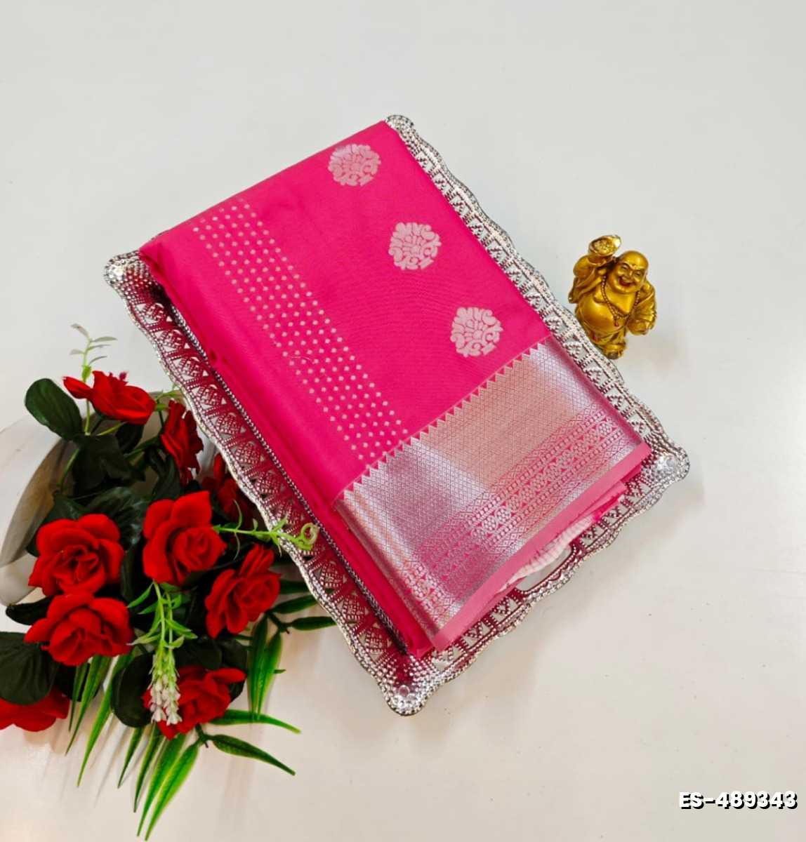 BRIDAL SILK GOLD SILVAR AND COPPER ZARI WEAVE AND WEDDING ART SILK SAREES - LIGHT PINK (20)