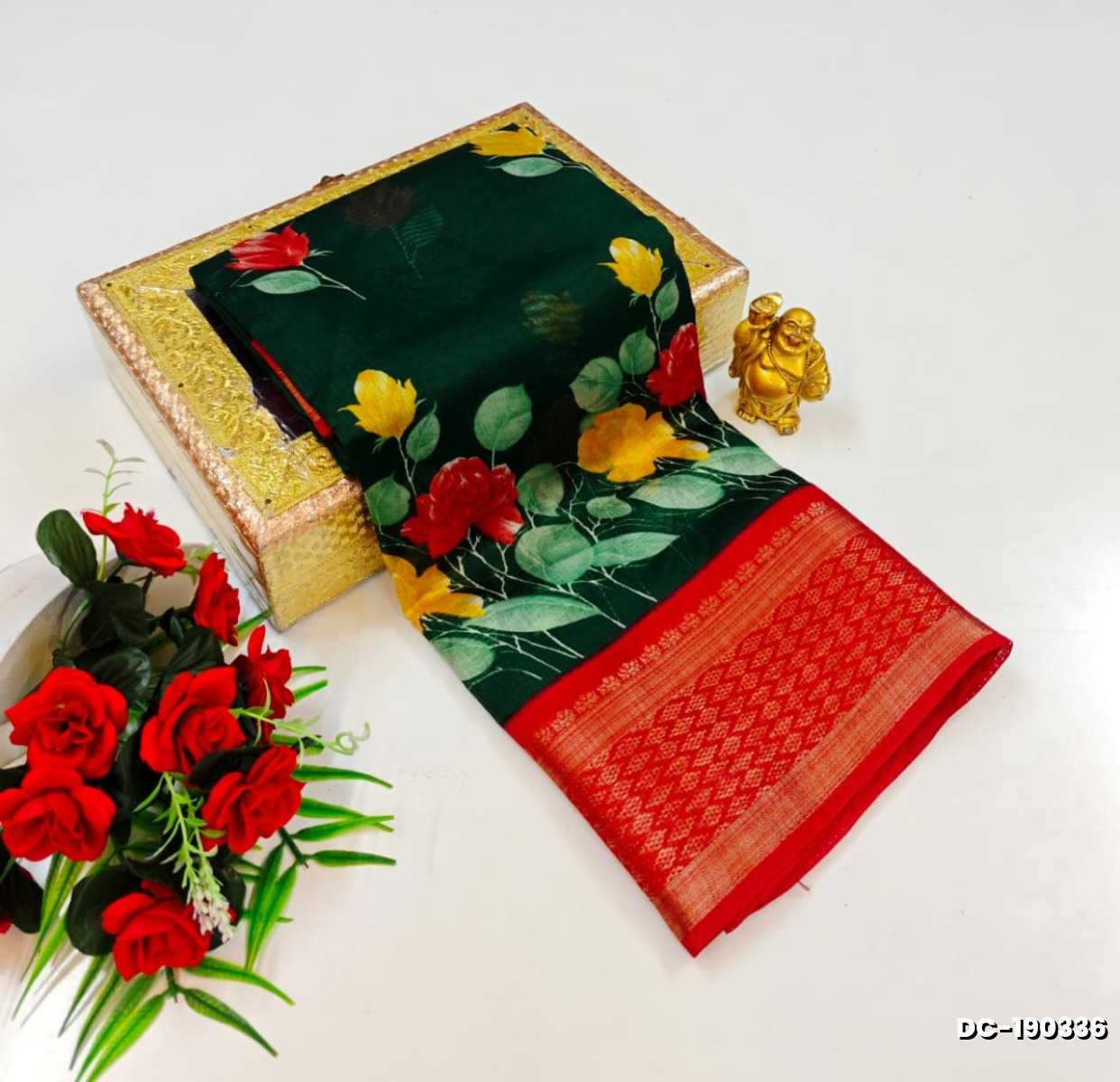 Dailywear cotton sarees premium look lightweight comfortable wear - BOTTLE GREEN (12)