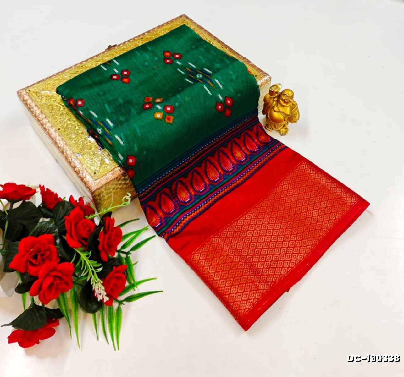 Dailywear cotton sarees premium look lightweight comfortable wear - DARK GREEN (1)