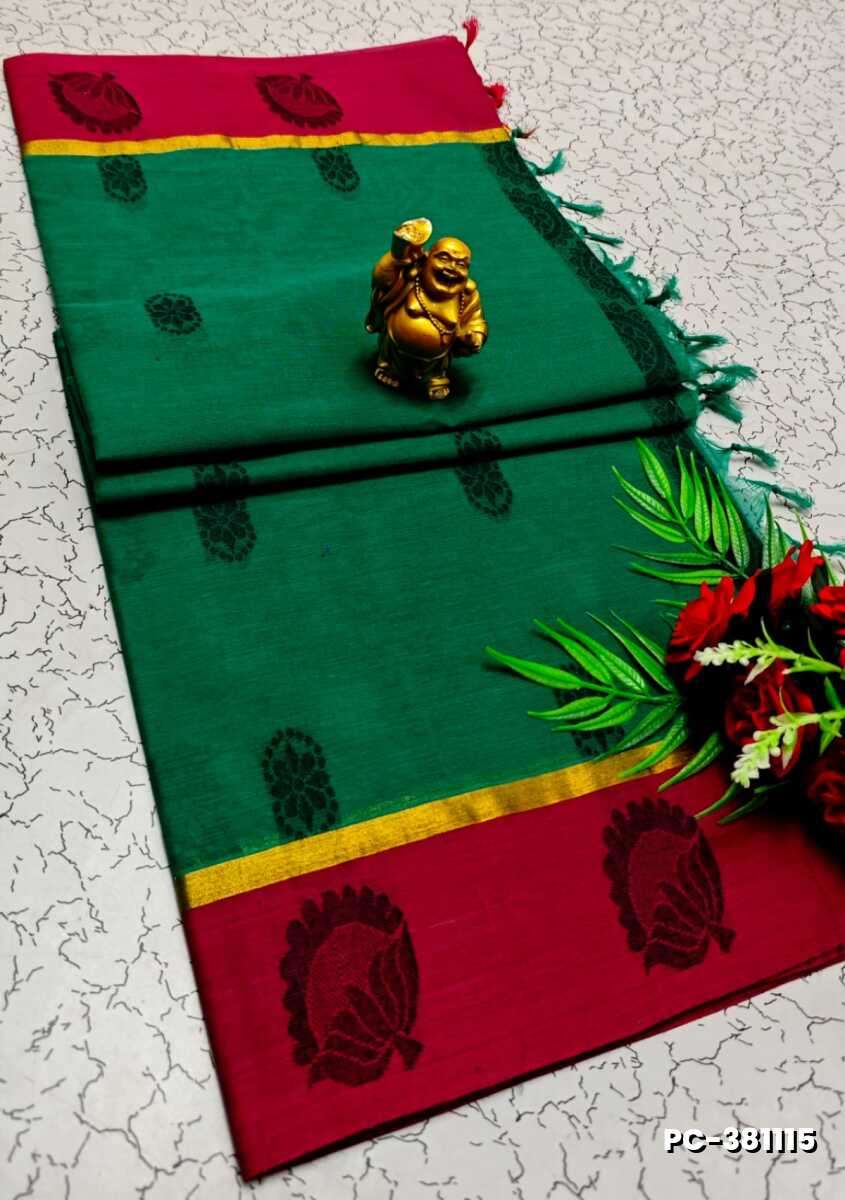 PURE COTTON HAND WORK BUTTAS SAREES SUMMER SPECIAL COLLECTION - GREEN