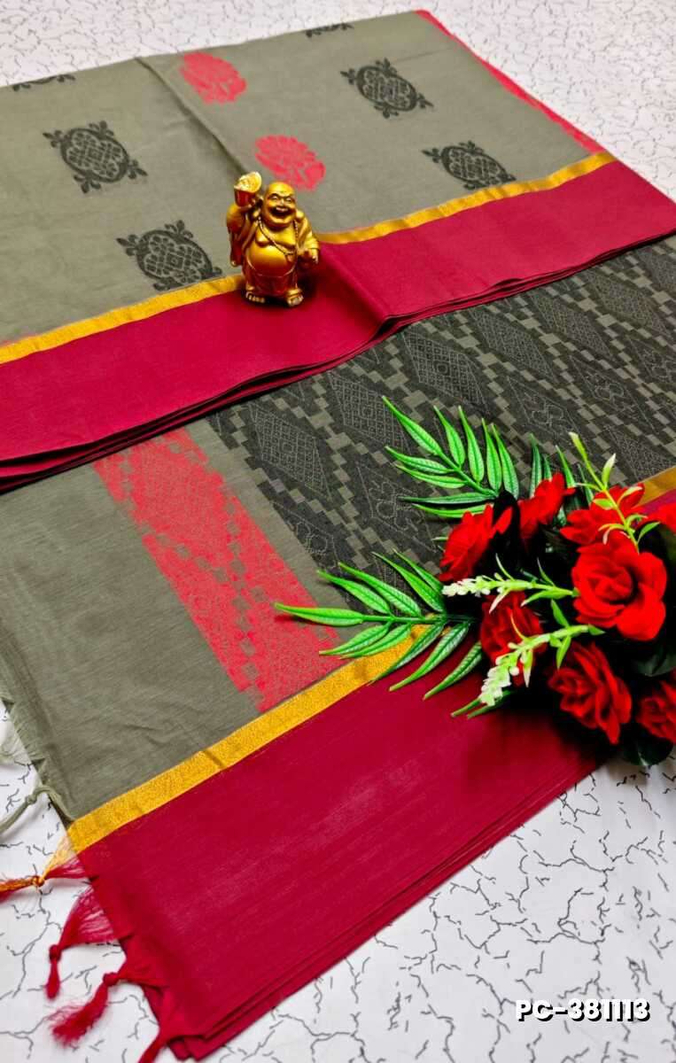 PURE COTTON HAND WORK BUTTAS SAREES SUMMER SPECIAL COLLECTION - SILVAR