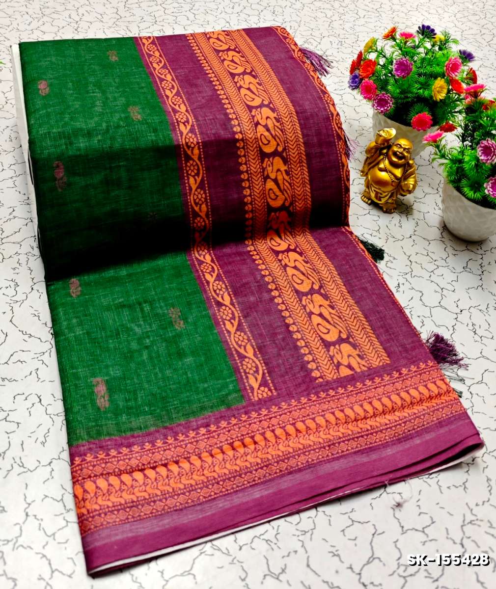 DIGITAL PRINTING KALIYANI LINEN COTTON SAREES - BULE