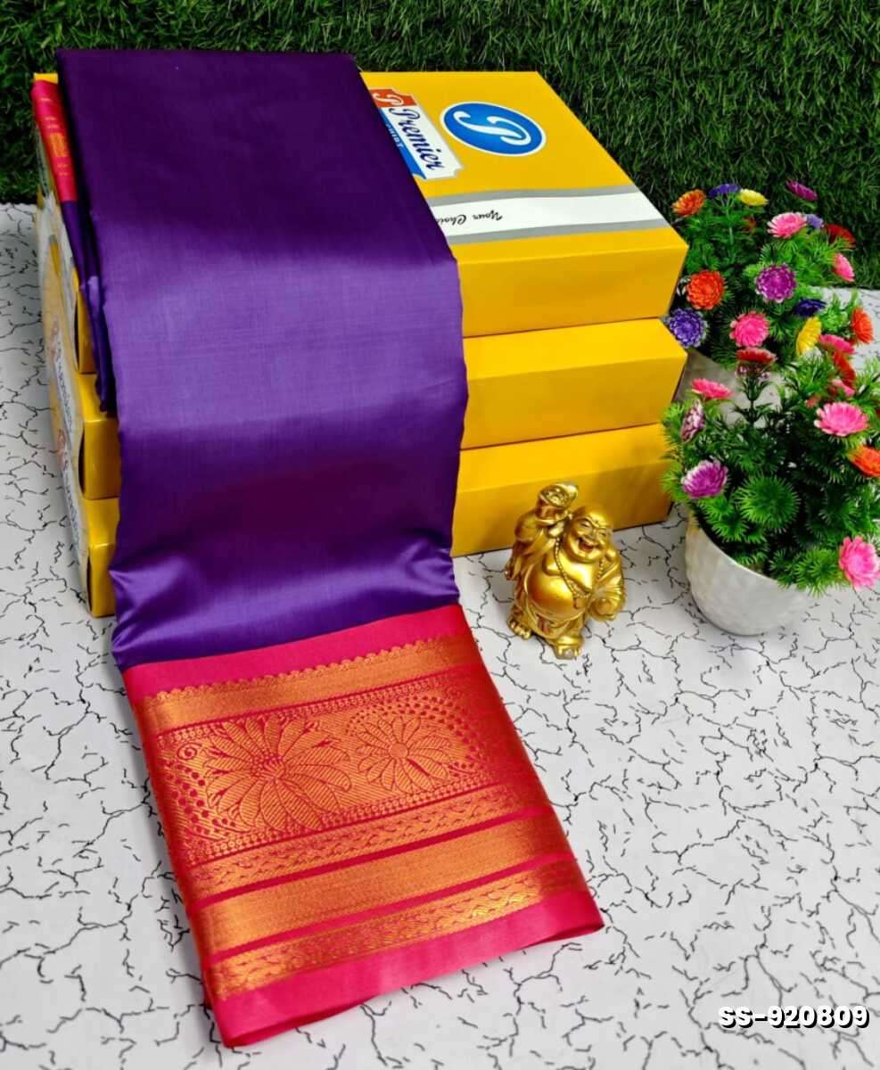 FANCY PLAIN  SOFT SILK SAREES -PURPLE COLOUR (1)