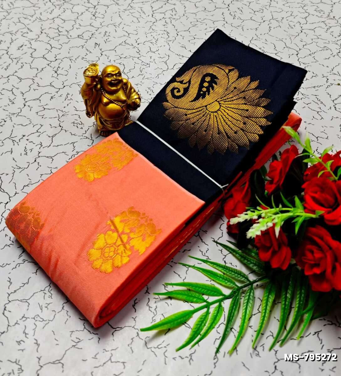 MODERN FANCY SOFT SILK SAREES WITH BUTTA DESIGN - CORAL COLOUR (2)