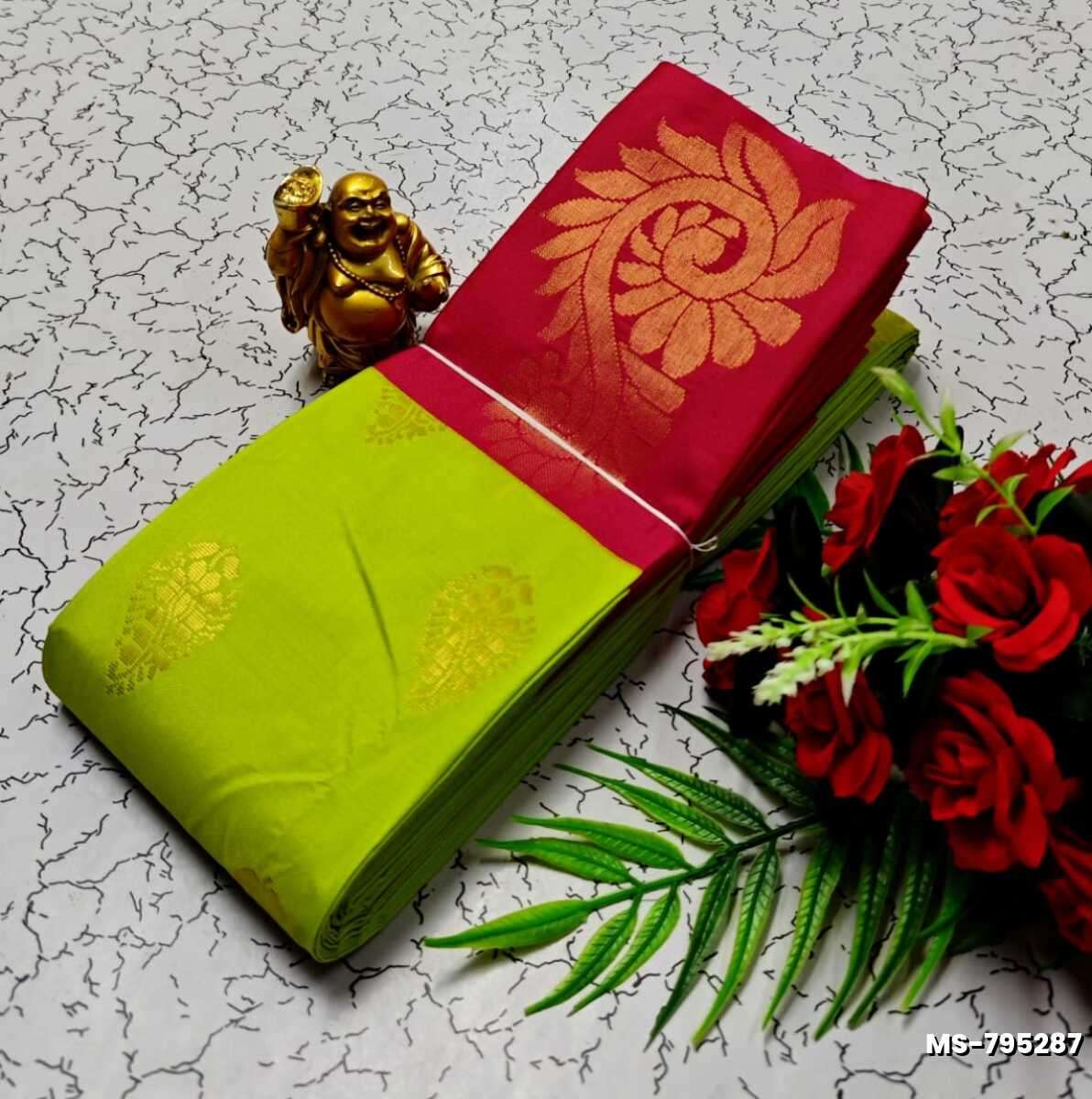 MODERN FANCY SOFT SILK SAREES WITH BUTTA DESIGN - FLORAISON GREEN