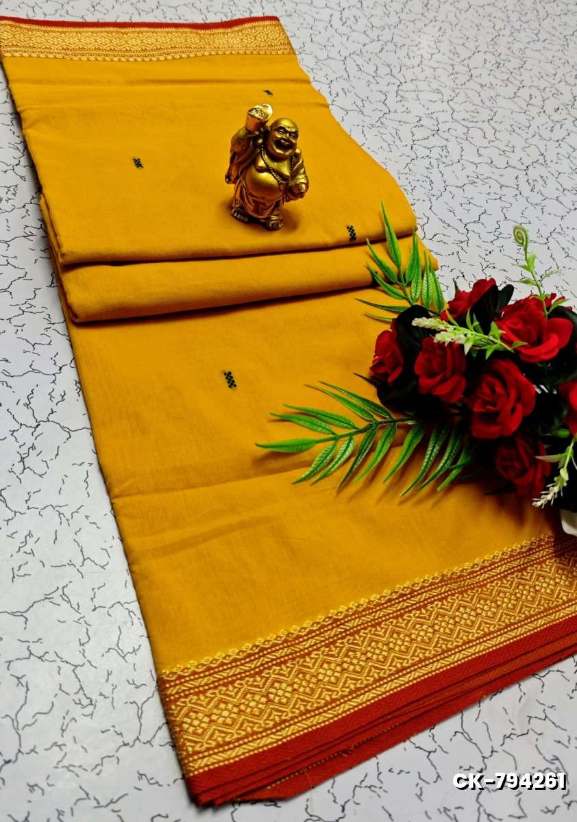 PURE COTTON JARI BORDER SAREES SUMMER SPECIAL COLLECTION - YELLOW COLOR