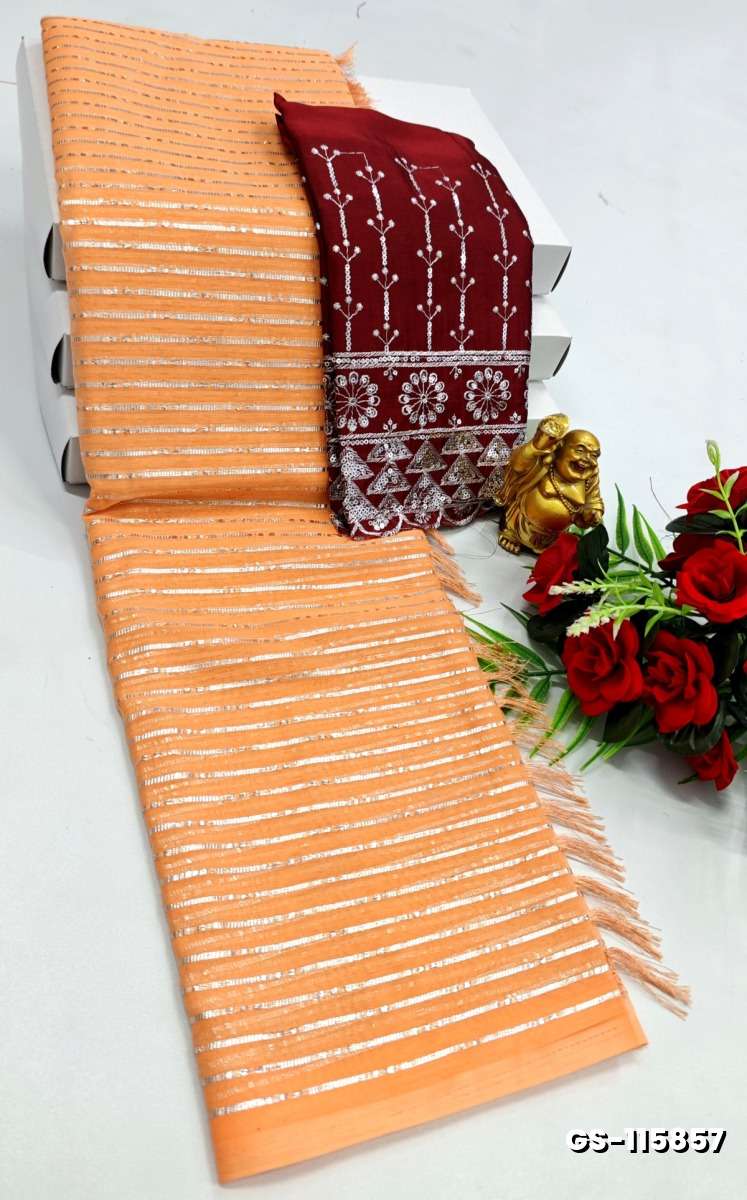 GEORGETTE FANCY SOFT SILK SAREES - LIGHT ORANGE (1)