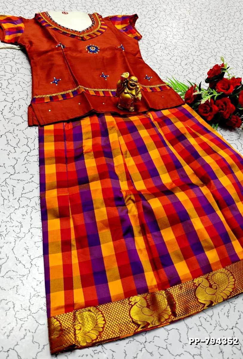 KIDS TRENDY WEAR PATTU PAVADAI SET - VENTHAYA COLOUR (2)