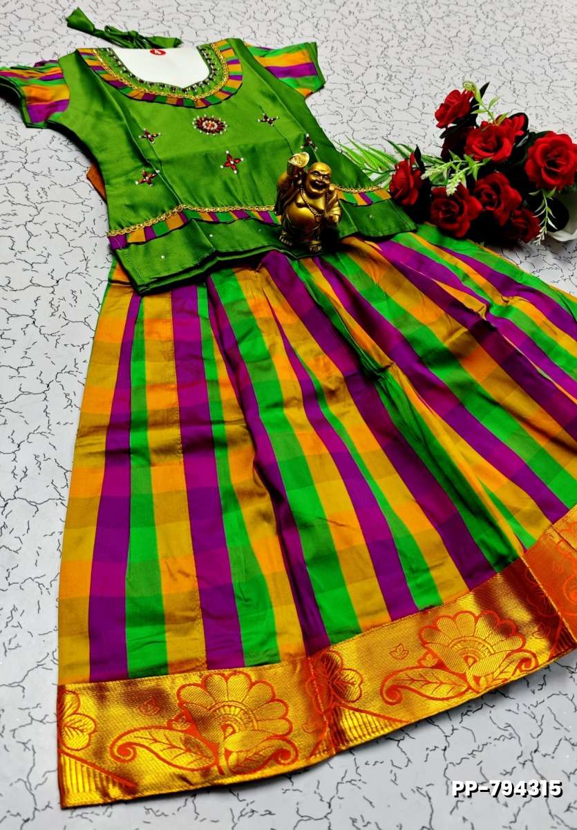 KIDS TRENDY WEAR PATTU PAVADAI SET - GREEN (2)