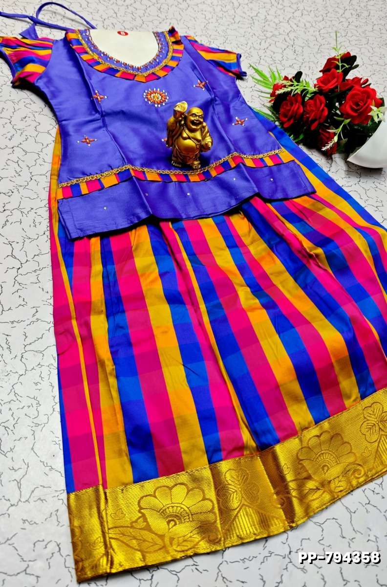 KIDS TRENDY WEAR PATTU PAVADAI SET - PURPLE (1)