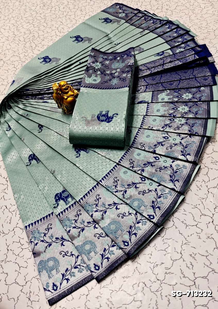 KUBERA PATTU ELITE BRIDAL RAPIER FANCY LIGHT WEIGHT SILK  TYPE SAREES - LIGHT SKY BLUE