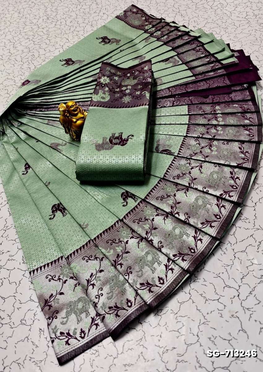 KUBERA PATTU ELITE BRIDAL RAPIER FANCY LIGHT WEIGHT SILK  TYPE SAREES - LIGHT GREEN SHADE