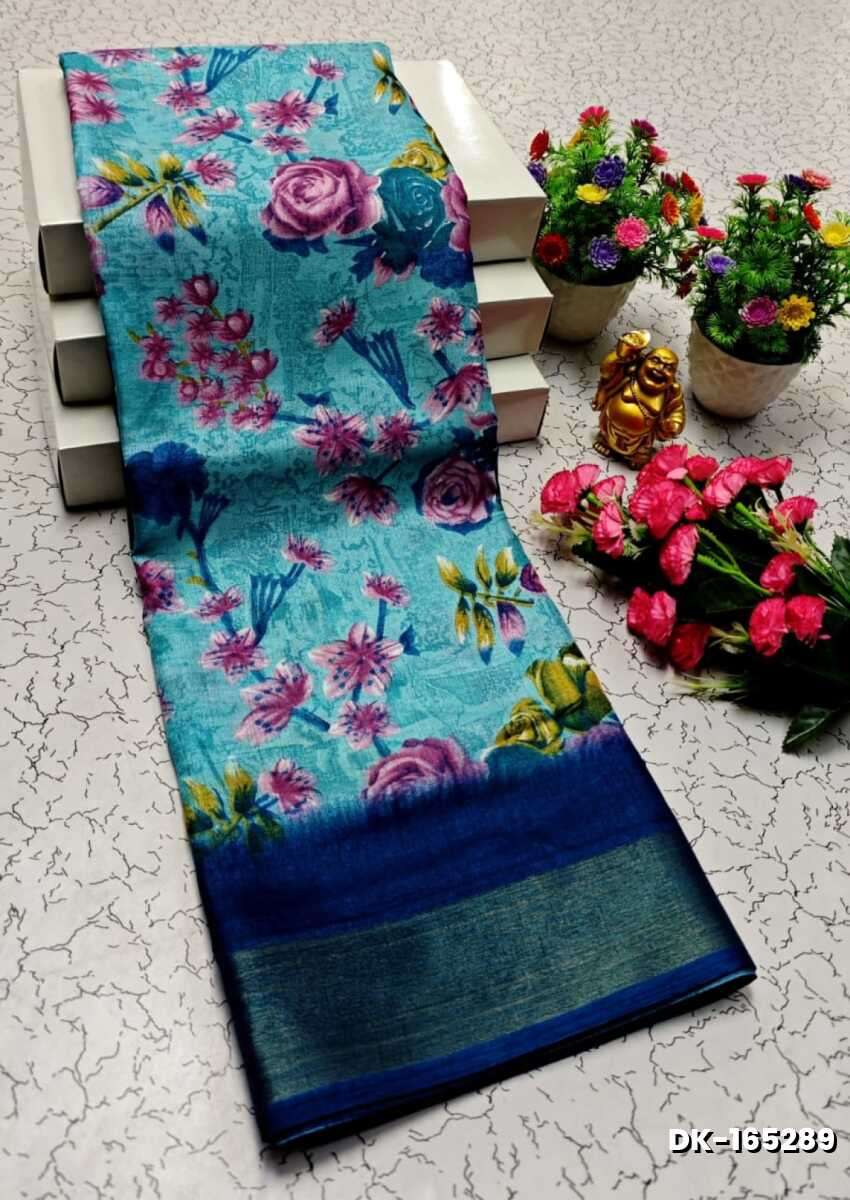 DIGITAL PRINTING DOLA SILK COTTON SAREES - BLUE COLOUR