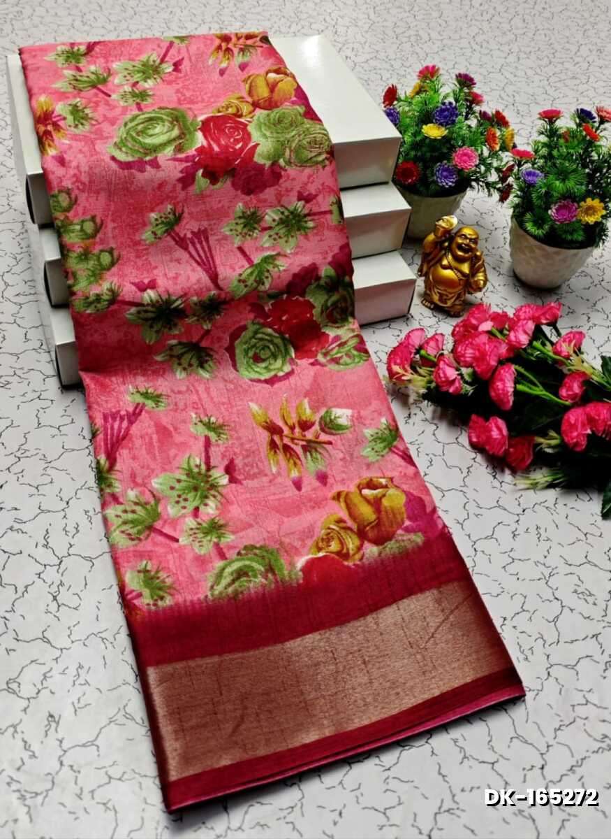 DIGITAL PRINTING DOLA SILK COTTON SAREES - CORAL COLOUR