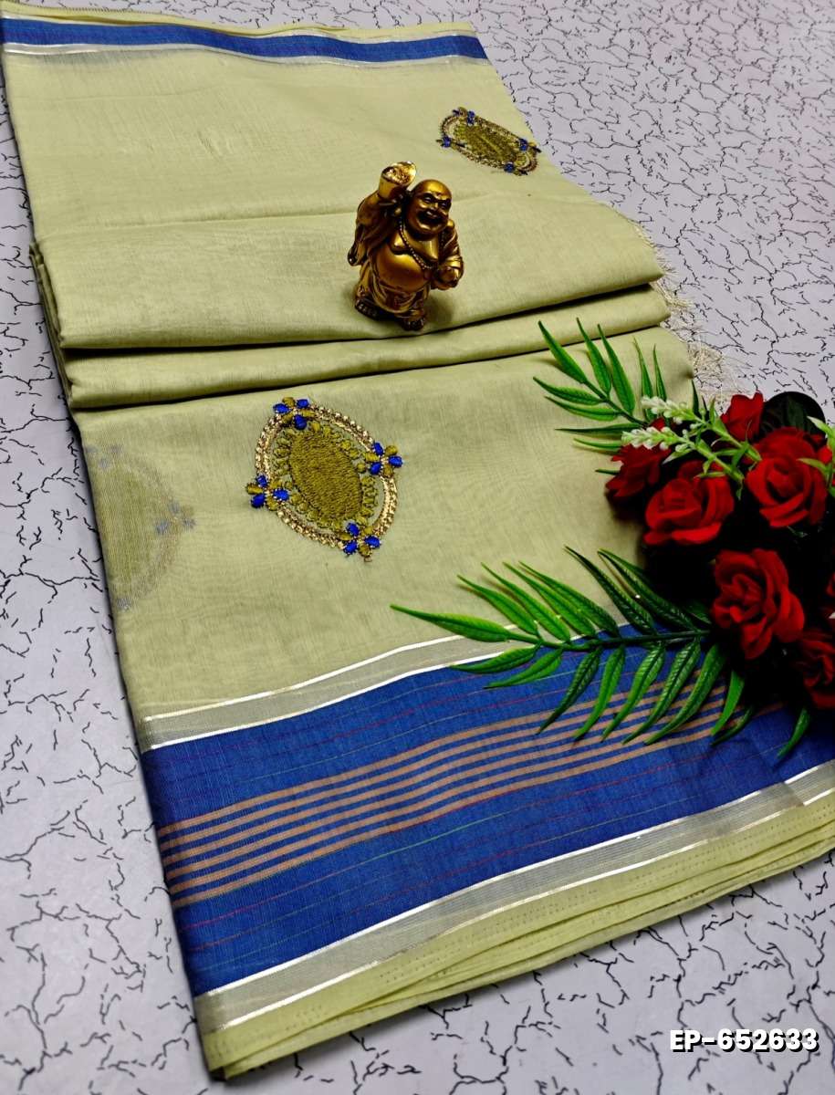 DIGITAL EMBROIDERY PRINTING COTTON SAREES - CREAM (6)