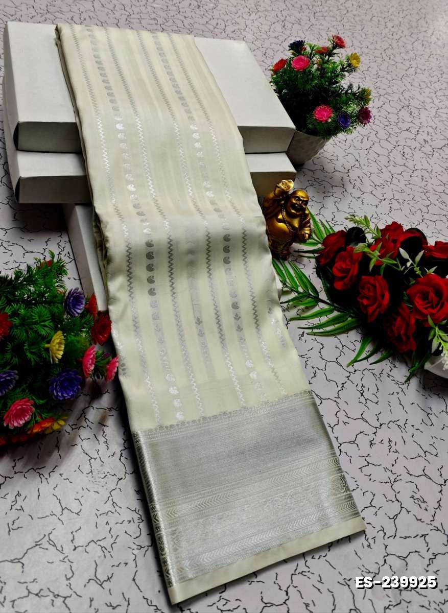 BRIDAL SILK GOLD SILVAR AND COPPER ZARI WEAVE AND WEDDING ART SILK SAREES - WHITE (1)