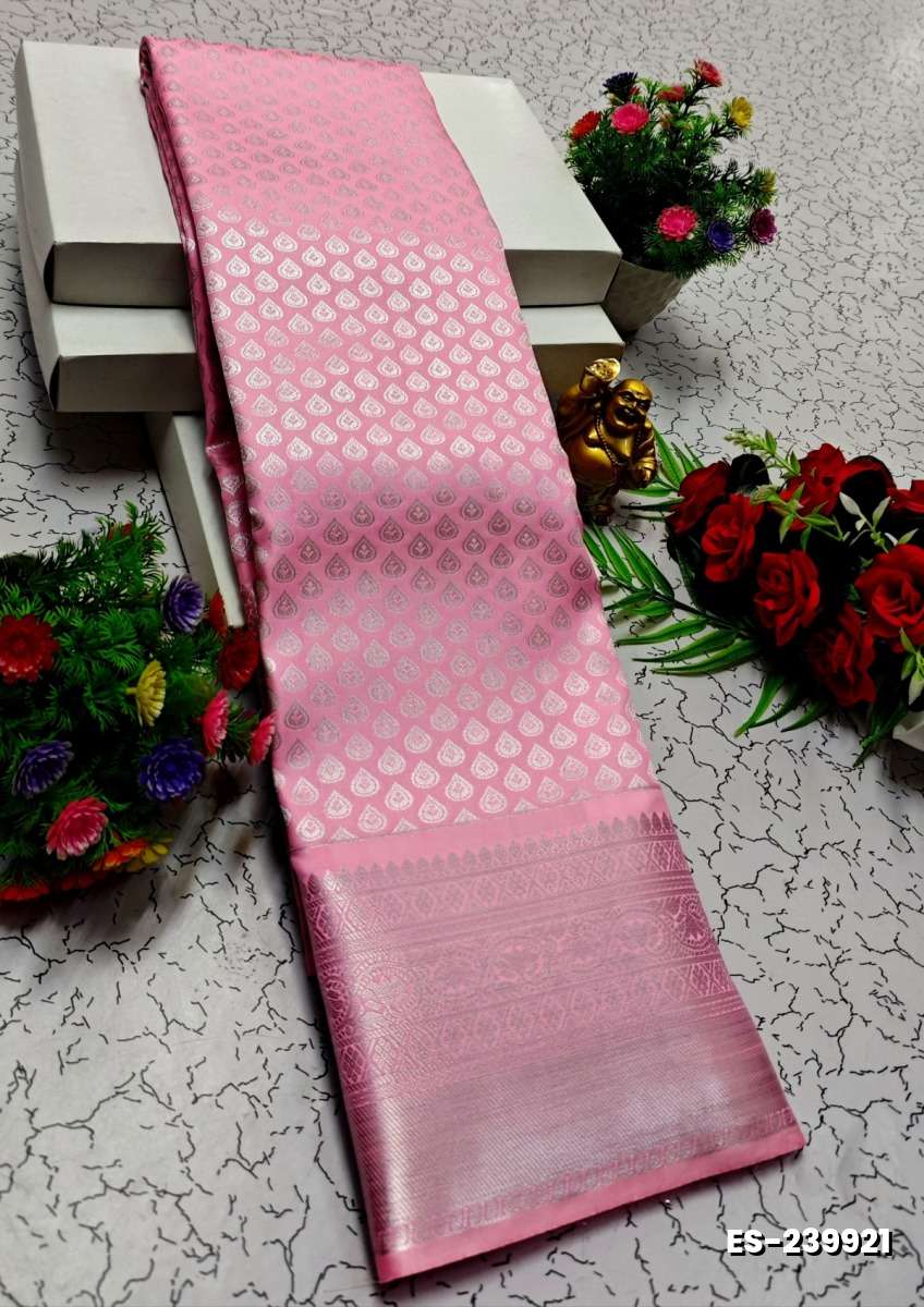 BRIDAL SILK GOLD SILVAR AND COPPER ZARI WEAVE AND WEDDING ART SILK SAREES - BABY PINK (1)