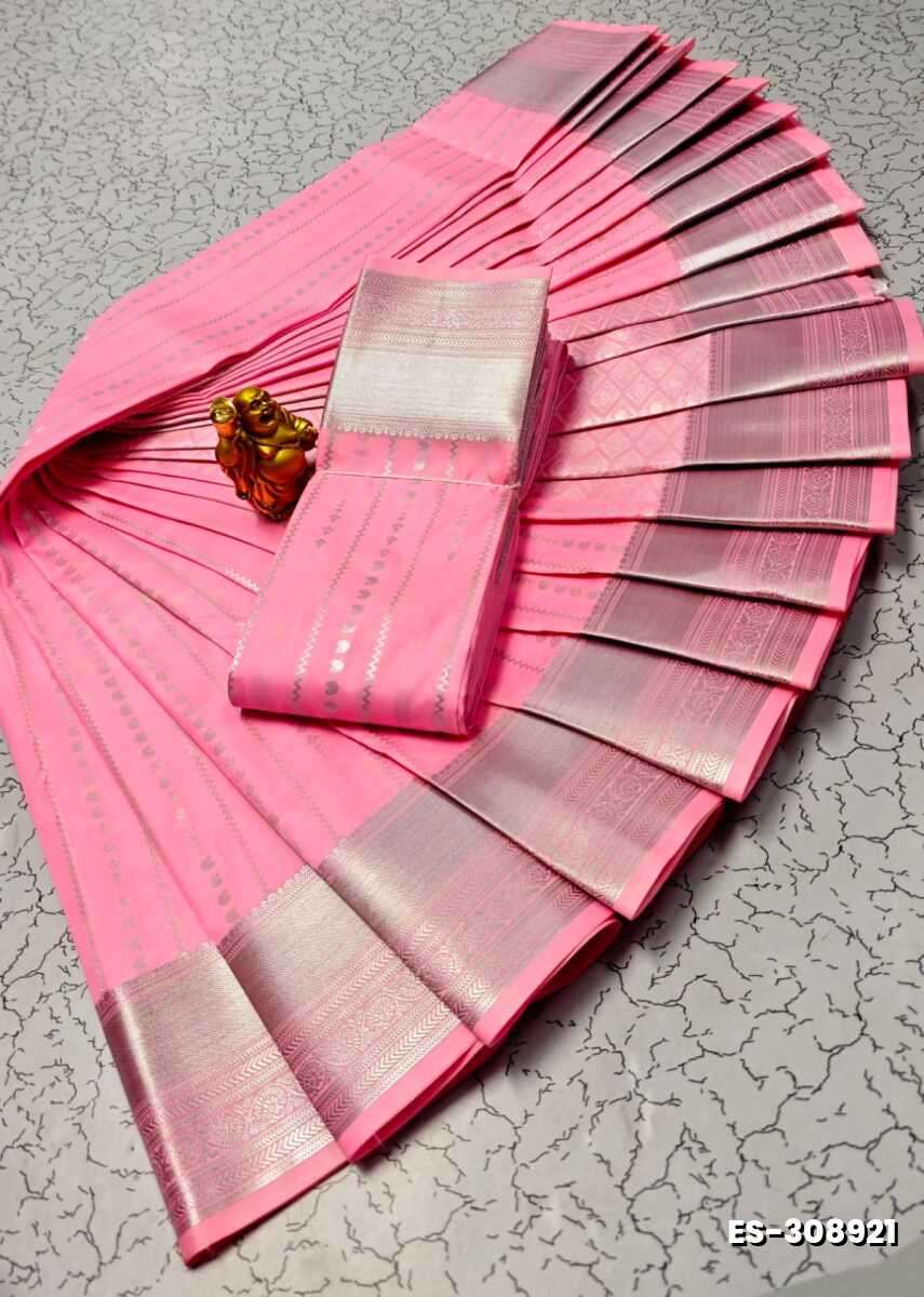 BRIDAL SILK GOLD SILVAR AND COPPER ZARI WEAVE AND WEDDING ART SILK SAREES - BABY PINK (2)