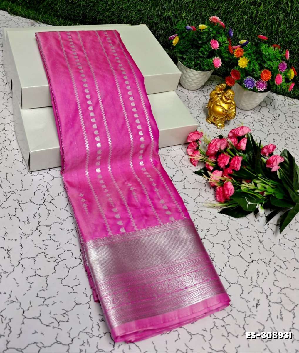 BRIDAL SILK GOLD SILVAR AND COPPER ZARI WEAVE AND WEDDING ART SILK SAREES - DARK PINK (1)