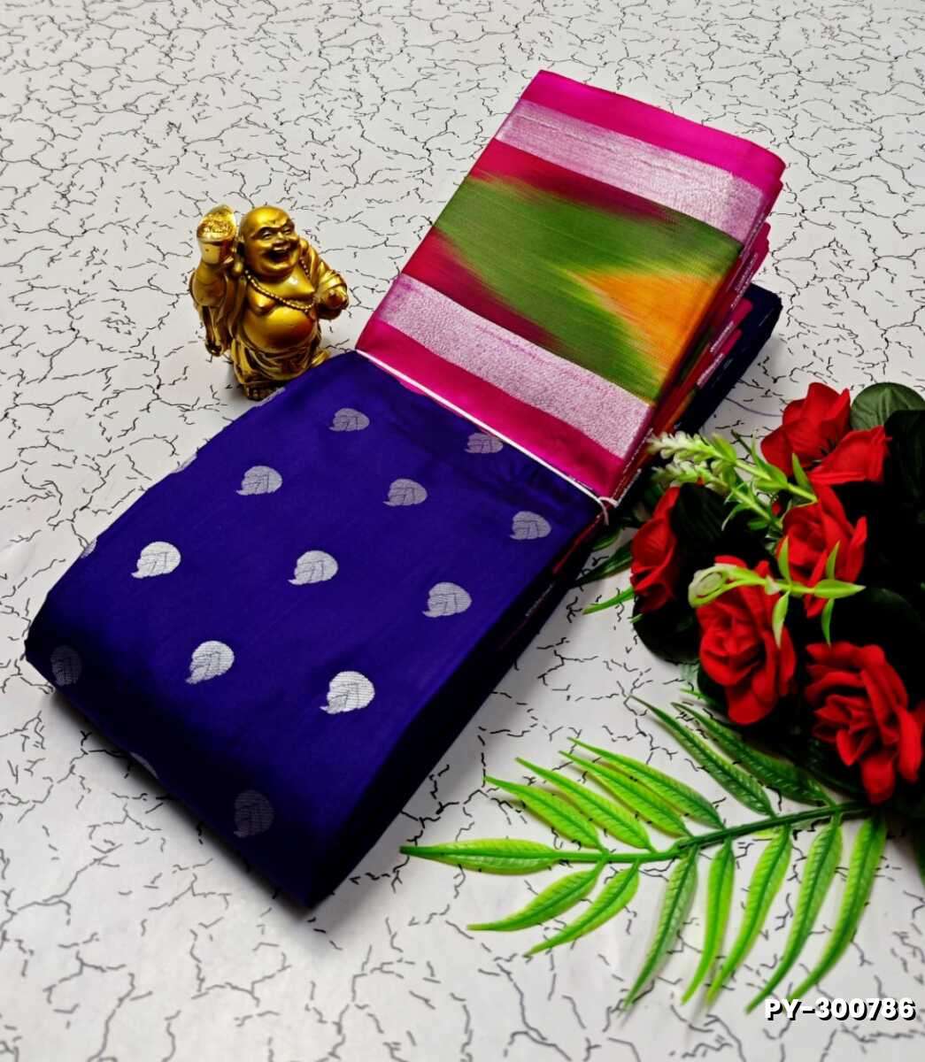 BANARASI POCHAMPALLY ALL OVER BODY SILVAR ZARI BUTTA DESIGN   FUNCTION WEAR SOFT SILK SAREES - R BLUE