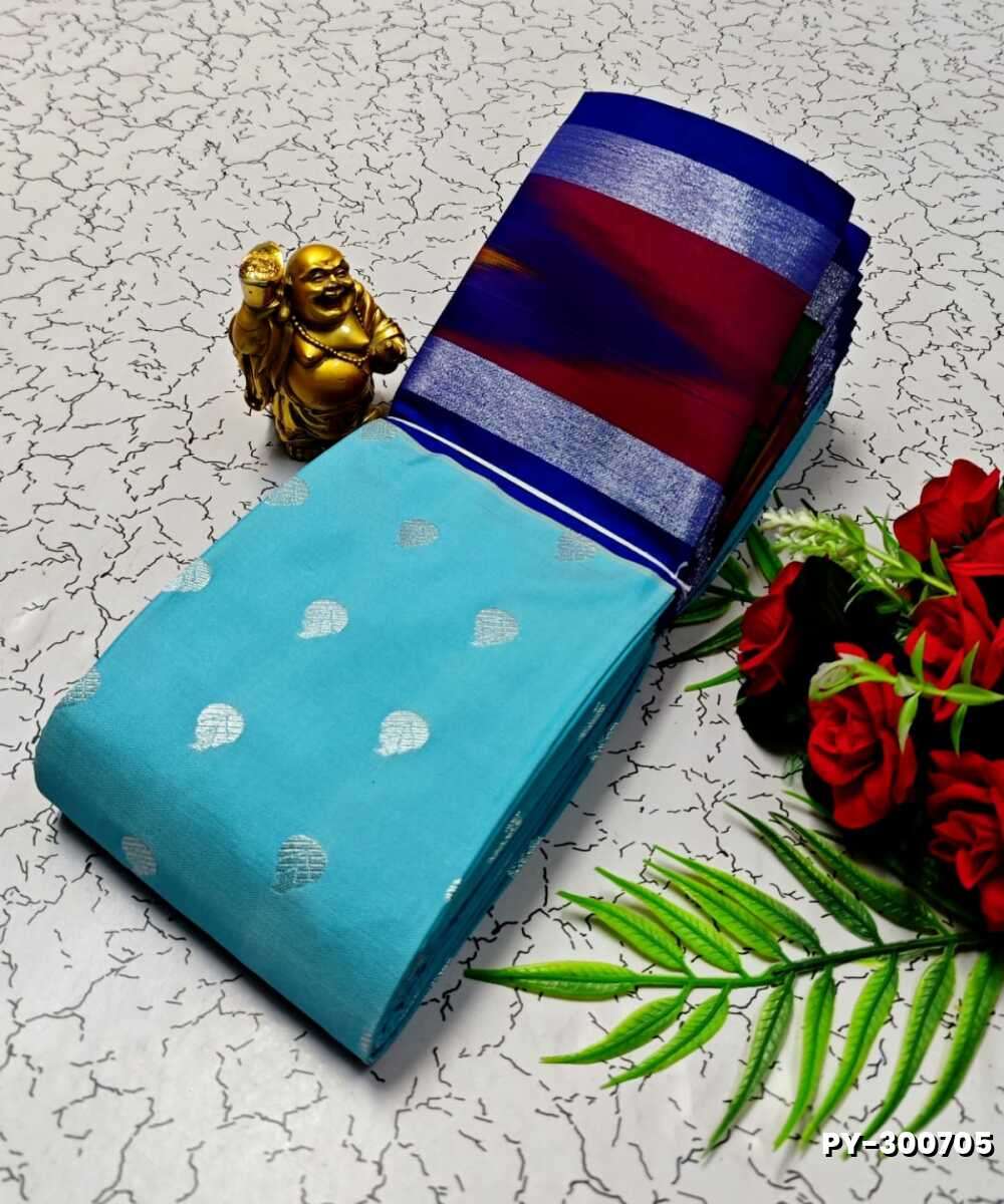 BANARASI POCHAMPALLY ALL OVER BODY SILVAR ZARI BUTTA DESIGN   FUNCTION WEAR SOFT SILK SAREES - SKY BLUE