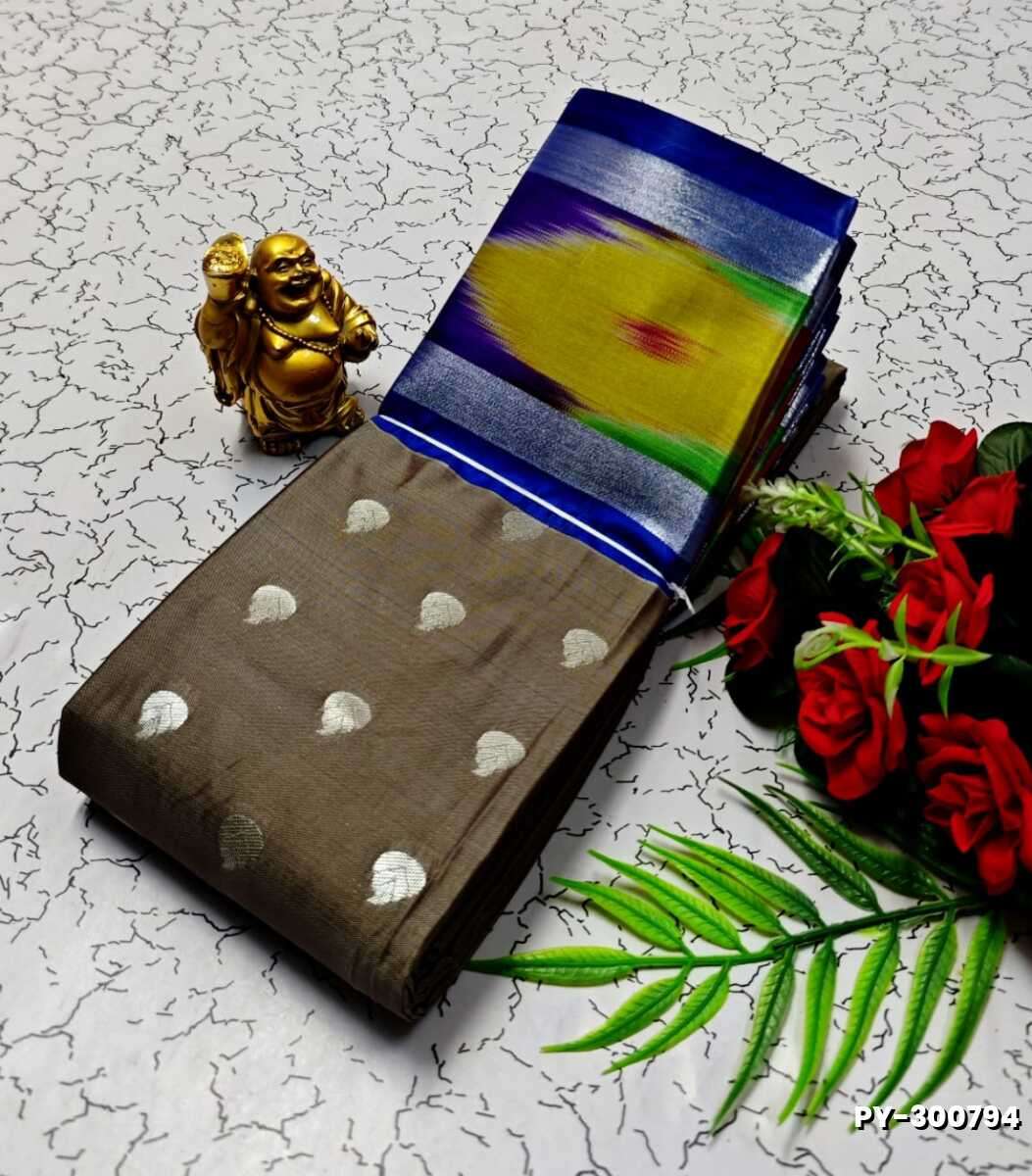 BANARASI POCHAMPALLY ALL OVER BODY SILVAR ZARI BUTTA DESIGN   FUNCTION WEAR SOFT SILK SAREES - CHOCOLATE COLOR