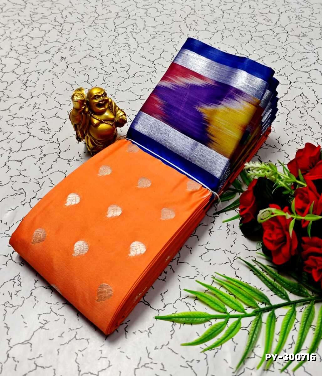 BANARASI POCHAMPALLY ALL OVER BODY SILVAR ZARI BUTTA DESIGN   FUNCTION WEAR SOFT SILK SAREES - ORANGE