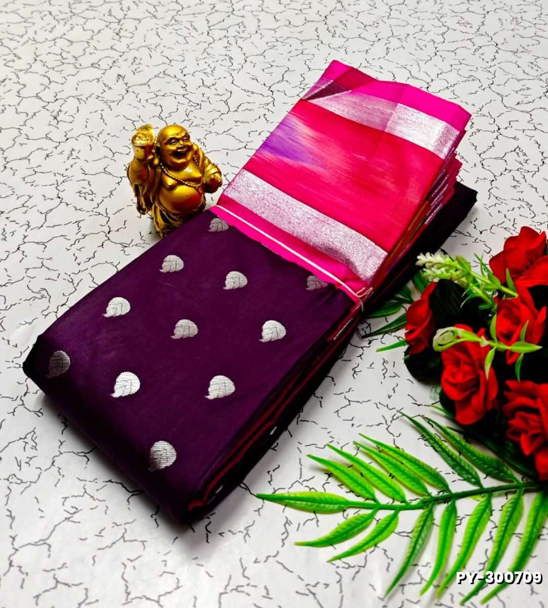 BANARASI POCHAMPALLY ALL OVER BODY SILVAR ZARI BUTTA DESIGN   FUNCTION WEAR SOFT SILK SAREES - PURPLE COLOUR