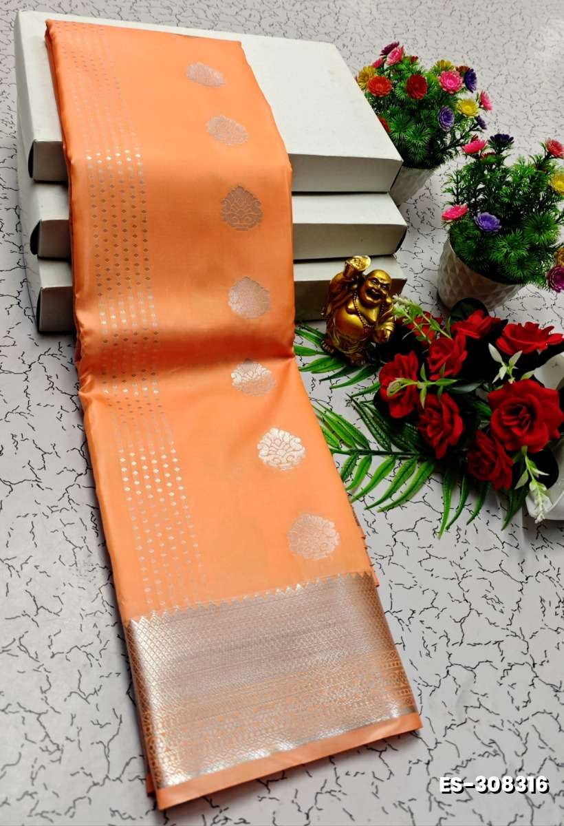 BRIDAL SILK GOLD SILVAR AND COPPER ZARI WEAVE AND WEDDING ART SILK SAREES - ORANGE