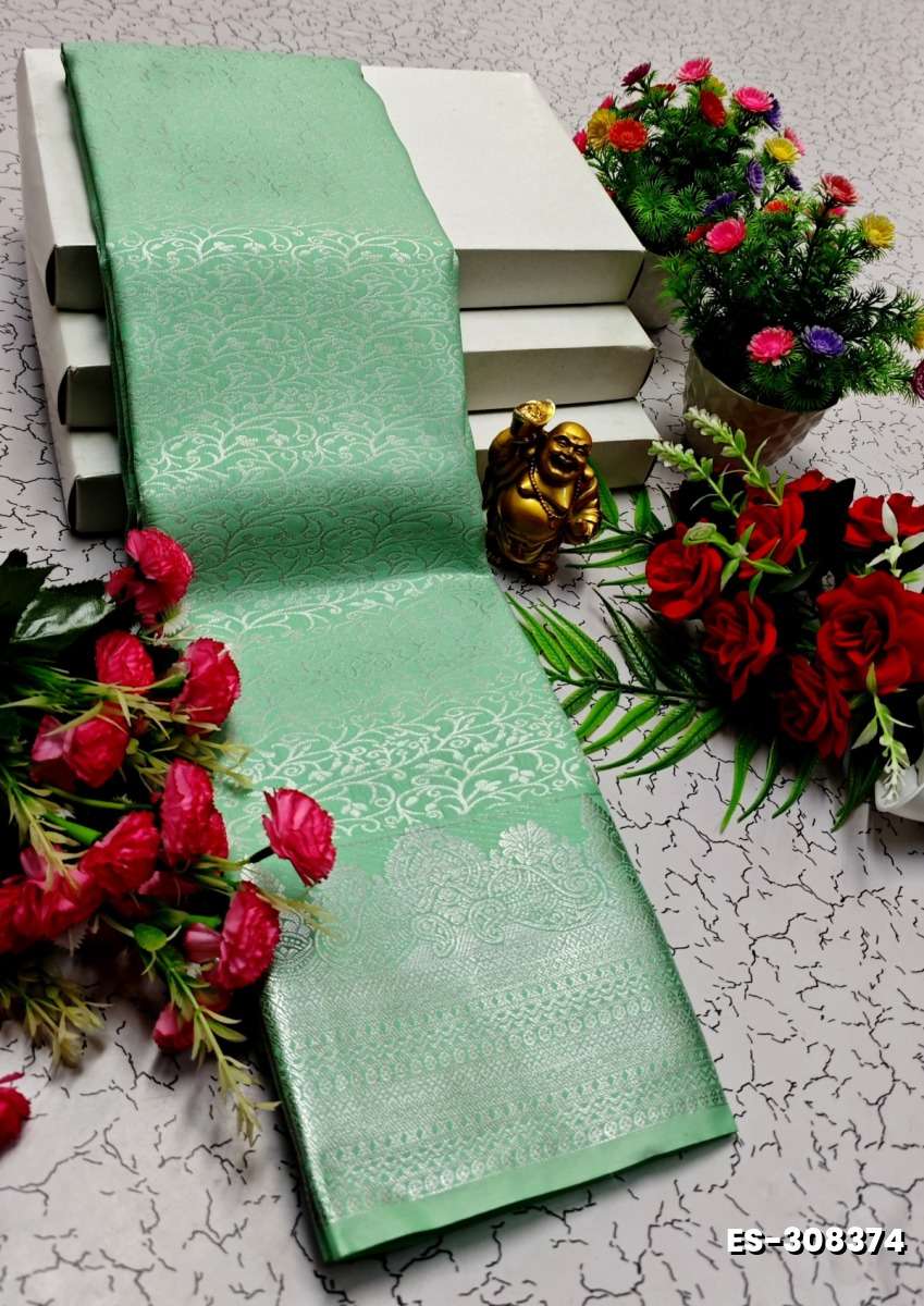 BRIDAL SILK GOLD SILVAR AND COPPER ZARI WEAVE AND WEDDING ART SILK SAREES - EMERALD COLOUR (1)