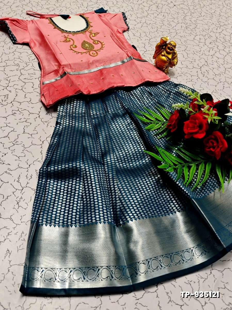 FESTIVAL AND FUNCTION WEAR TRADITIONAL KIDS PATTU PAVADAI STONE WORK DESIGN - BABY PINK (2)