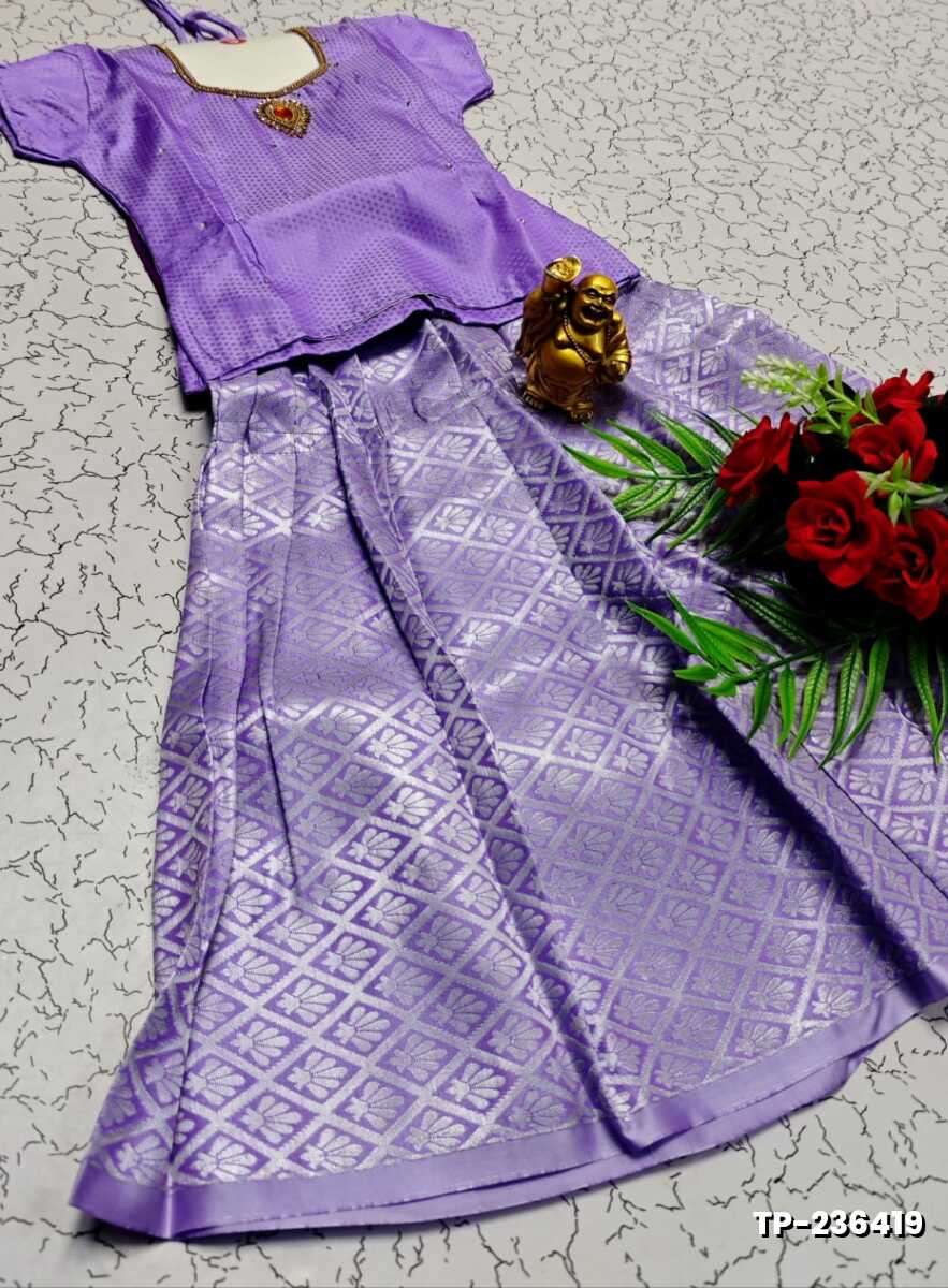 FESTIVAL AND FUNCTION WEAR TRADITIONAL KIDS PATTU PAVADAI STONE WORK DESIGN - LEVENDOR (3)