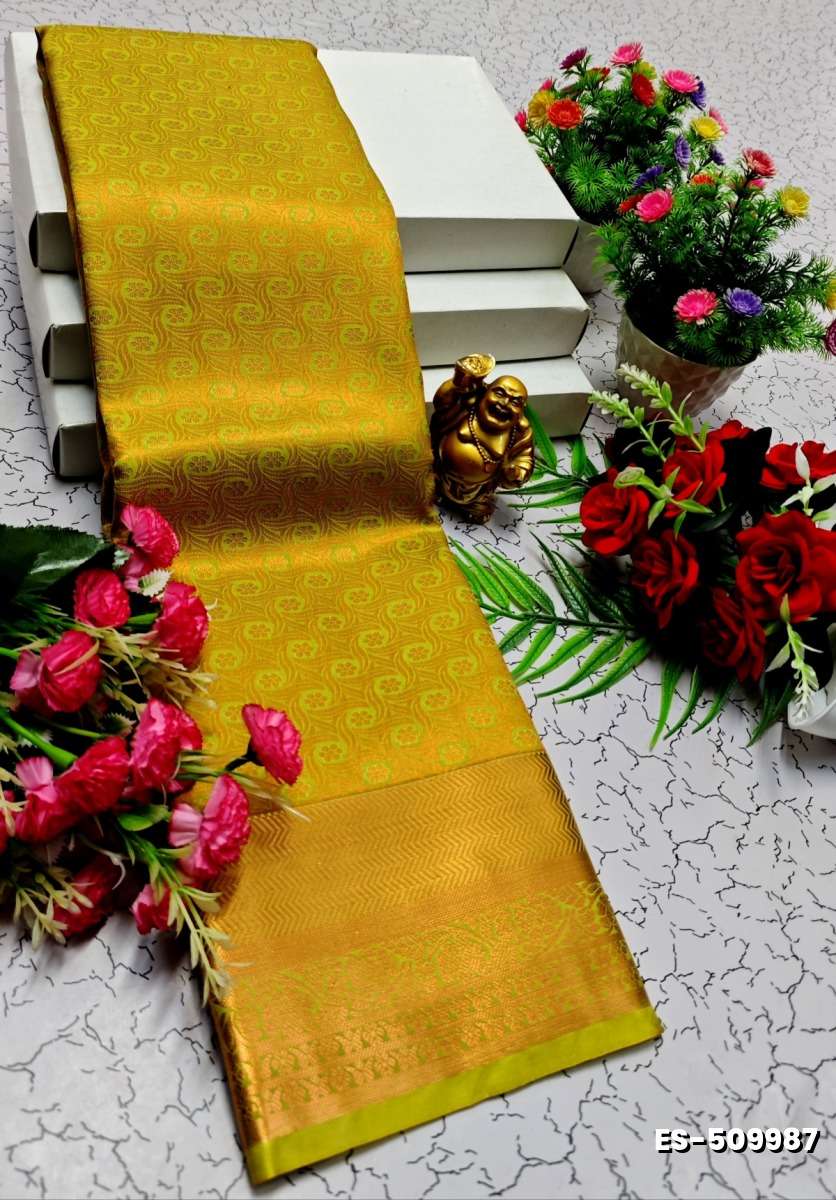 BRIDAL SILK GOLD SILVAR AND COPPER ZARI WEAVE AND WEDDING ART SILK SAREES - FLORAISON GREEN (2)