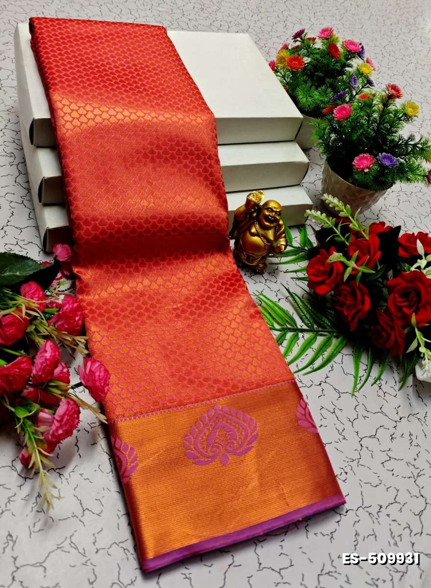 BRIDAL SILK GOLD SILVAR AND COPPER ZARI WEAVE AND WEDDING ART SILK SAREES - DARK PINK (5)
