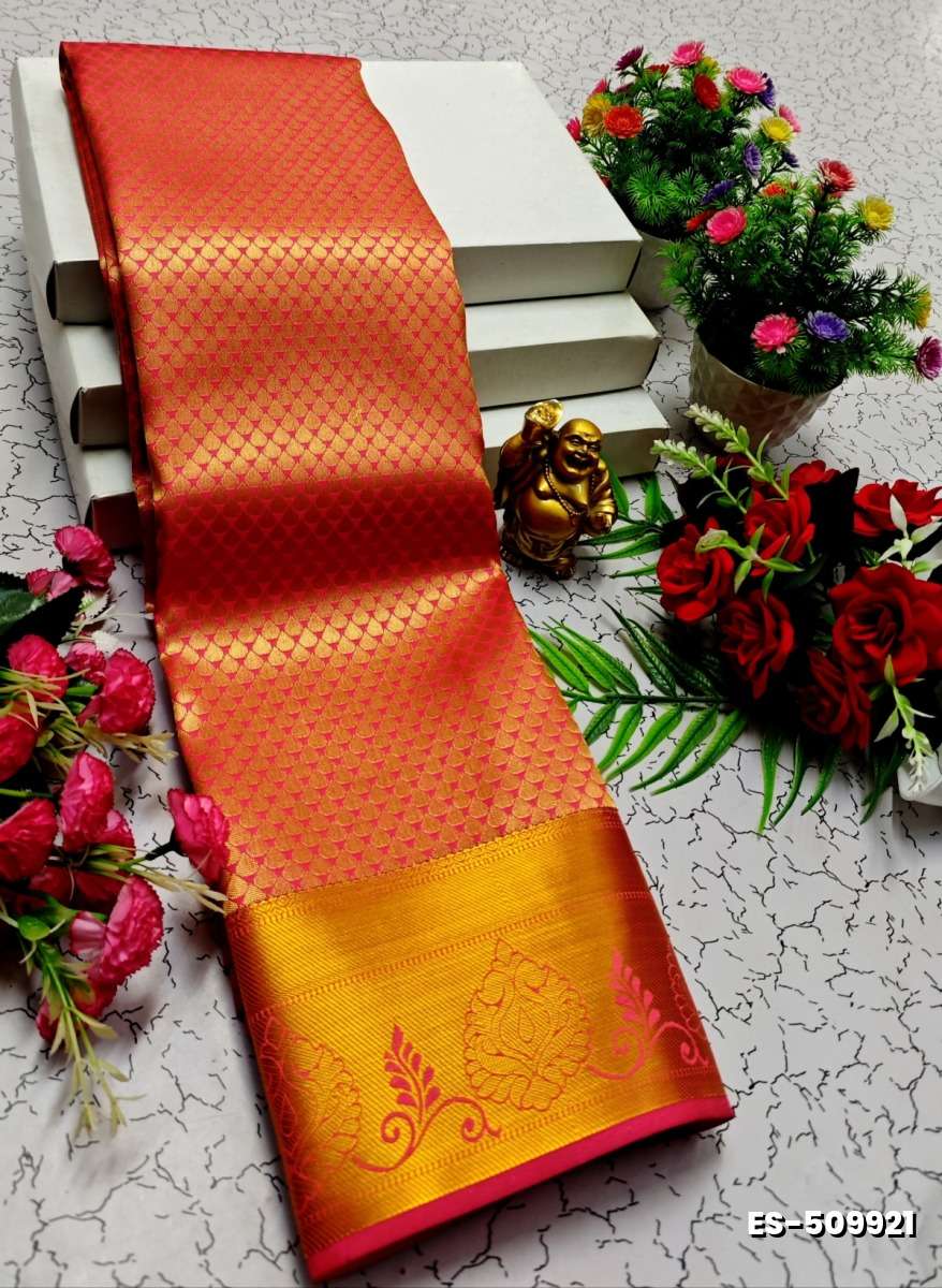 BRIDAL SILK GOLD SILVAR AND COPPER ZARI WEAVE AND WEDDING ART SILK SAREES - BABY PINK (5)