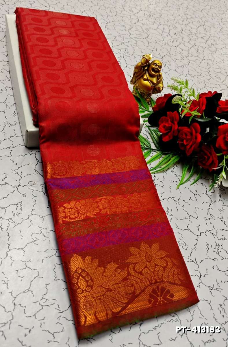 SOFT SILK FANCY BEST QUALITY POONTAMIL SOFT SILK SAREES - TOMATO COLOUR