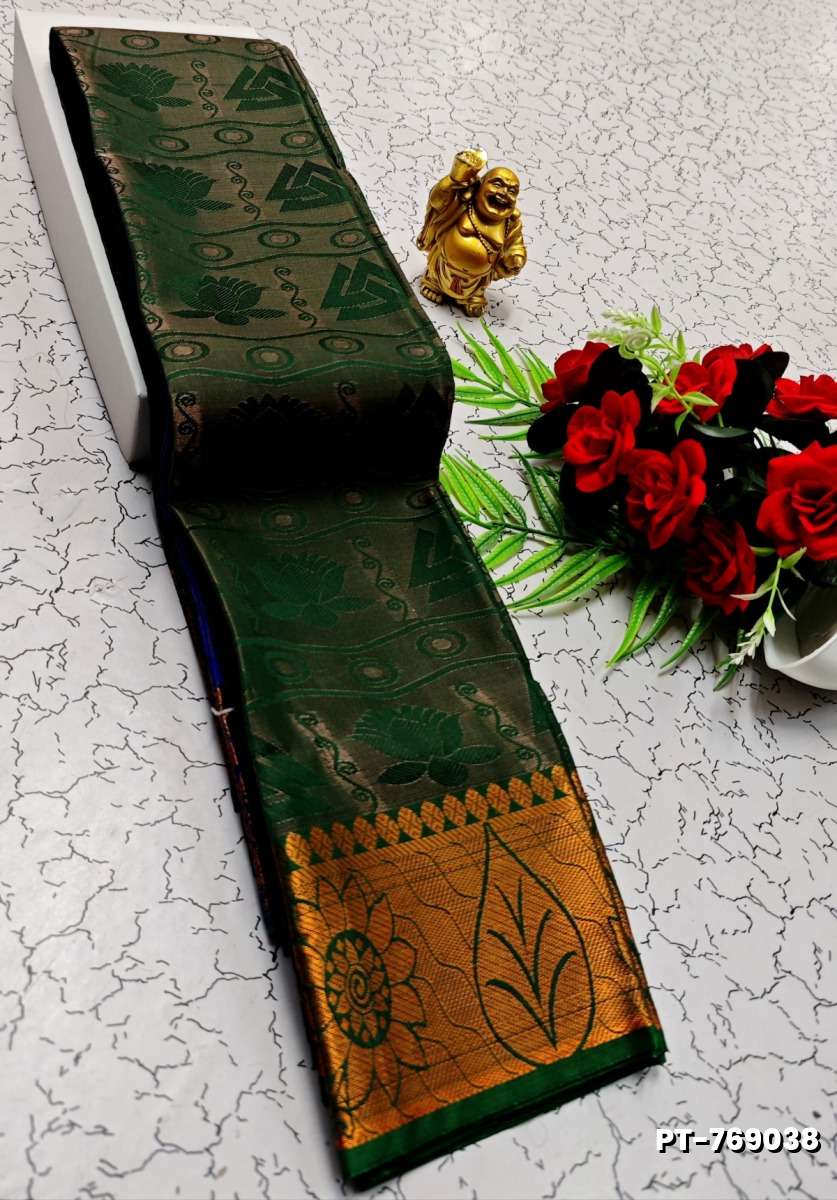 SOFT SILK FANCY BEST QUALITY POONTAMIL SOFT SILK SAREES - DARK GREEN (4)