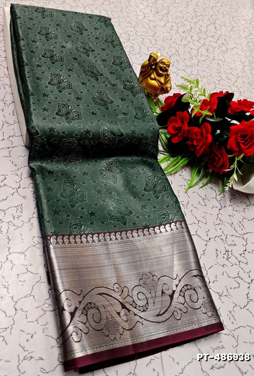 SOFT SILK FANCY BEST QUALITY POONTAMIL SOFT SILK SAREES - DARK GREEN (5)