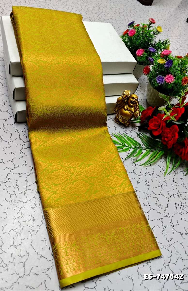 BRIDAL SILK GOLD SILVAR AND COPPER ZARI WEAVE AND WEDDING ART SILK SAREES - LIGHT PEACH (3)