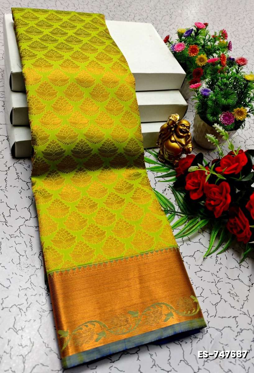 BRIDAL SILK GOLD SILVAR AND COPPER ZARI WEAVE AND WEDDING ART SILK SAREES - FLORAISON GREEN (6)
