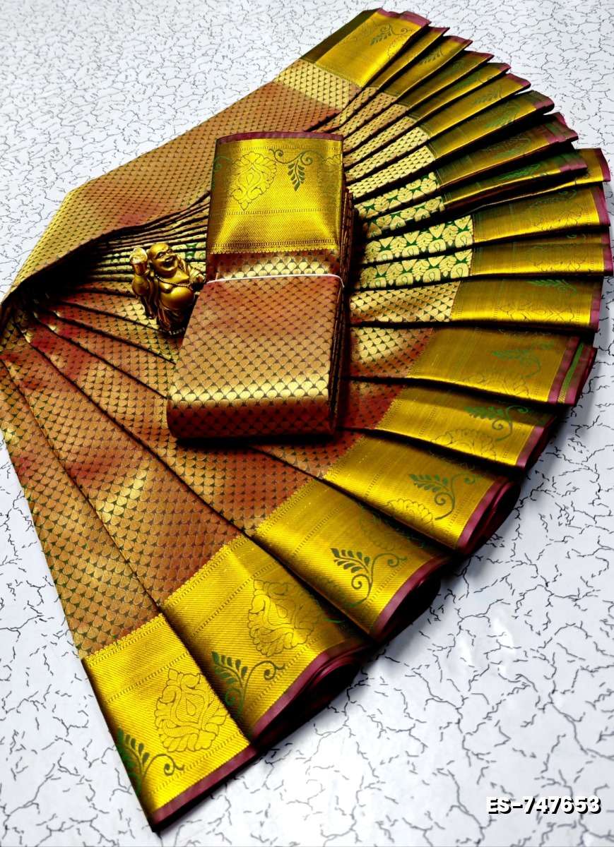 BRIDAL SILK GOLD SILVAR AND COPPER ZARI WEAVE AND WEDDING ART SILK SAREES - BROWN (1)