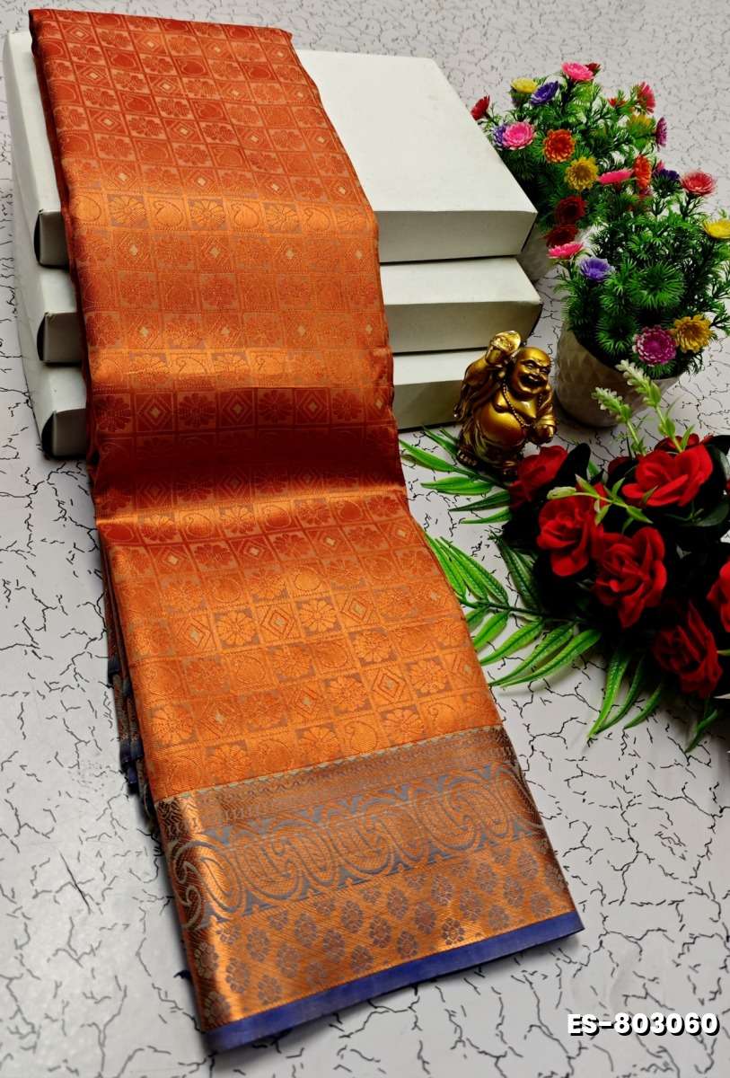 BRIDAL SILK GOLD SILVAR AND COPPER ZARI WEAVE AND WEDDING ART SILK SAREES - CREAM COLOR (5)